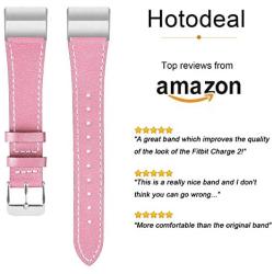 Hotodeal Replacement Leather Band Compatible for Charge 2, Classic Genuine Leather Wristband Metal Connector Watch Bands, Fitness Strap Women Men Small Large