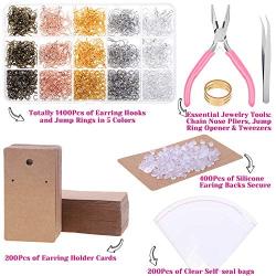 Fish Hook Earrings for Jewelry Making, Paxcoo 2200pcs Earring Making Supplies Kit with Earring Hooks, Jump Rings, Pliers, Earring Backs and Cards for DIY Earring Supplies and Earring Findings