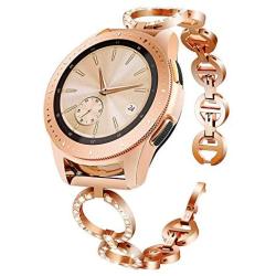 AIIKO Compatible with Galaxy Watch 42mm /Active 2/Galaxy Watch 3 41mm Bands Band Women, 20mm Jewelry Stainless Steel Watchband & Bezel Ring Cover Diamond Strap Bracelet for Samsung Galaxy Watch 42mm (Rose Gold)