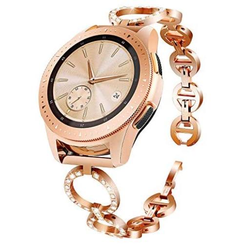 AIIKO Compatible with Galaxy Watch 42mm /Active 2/Galaxy Watch 3 41mm Bands Band Women, 20mm Jewelry Stainless Steel Watchband & Bezel Ring Cover Diamond Strap Bracelet for Samsung Galaxy Watch 42mm (Rose Gold)