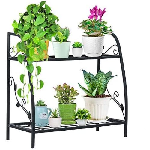Indefree 2-Tier Metal Plant Stand - Multiple Flower Pot Holder Shelves Planter Rack Storage Organizer Display for Indoor Outdoor Garden Balcony Indefree 2-Tier Metal Plant Stand - Multiple Flower Pot Holder Shelves Planter Rack Storage Organizer Display for Indoor Outdoor Garden Balcony