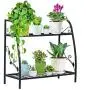 Indefree 2-Tier Metal Plant Stand - Multiple Flower Pot Holder Shelves Planter Rack Storage Organizer Display for Indoor Outdoor Garden Balcony