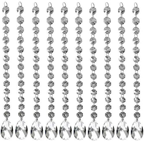 10Pcs Chandelier Crystals Clear Teardrop Crystal Chandelier Pendants Parts Beads Hanging Crystal Beads Chain Garland for Chandeliers Tree Garlands Christmas Wedding Party Celebration Decoration