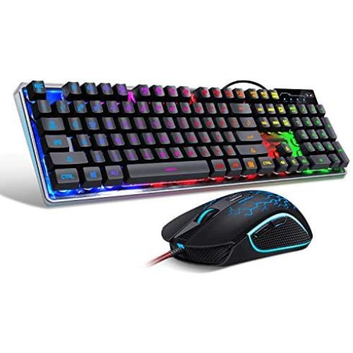 Gaming Keyboard and Mouse Combo, K1 LED Rainbow Backlit Keyboard with 104 Key Computer PC Gaming Keyboard for PC/Laptop