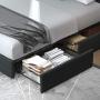 Allewie Queen Platform Bed Frame with 4 Drawers Storage and Headboard, Square Stitched Button Tufted Upholstered Mattress Foundation with Wood Slat Support, No Box Spring Needed, Dark Grey