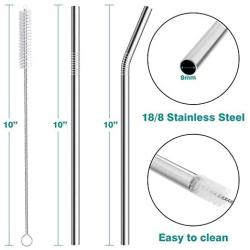 Reusable Smoothie Straws and Milkshake Straws with Silicone Tips , 9mm/0.35'' Stainless Steel Wide Straws, Hiware 6 Pack 10'' Metal Straws for Smoothies, Milkshakes, Jumbo Drinks with 2 Cleaning Brushes