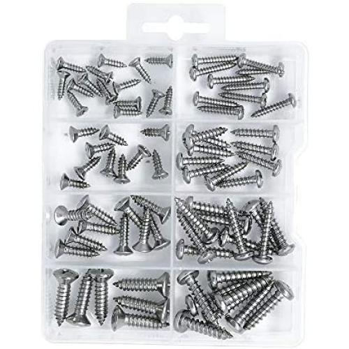 T.K.Excellent Sheet Metal Screw Oval and Pan Head 304 Stainless Steel #6 to #12 Assortment Kit,79 Pcs