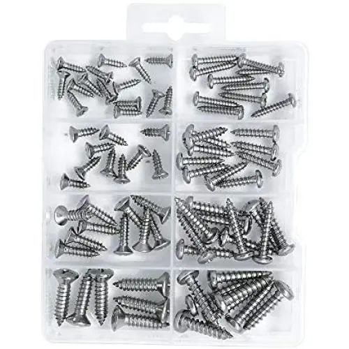 T.K.Excellent Sheet Metal Screw Oval and Pan Head 304 Stainless Steel #6 to #12 Assortment Kit,79 Pcs T.K.Excellent Sheet Metal Screw Oval and Pan Head 304 Stainless Steel #6 to #12 Assortment Kit,79 Pcs