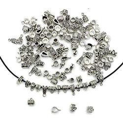 JIALEEY 125 Piece Mixed Antique Tibetan Silver Bail Tube Beads, Bail beads, Spacer Bead, Bead Hanger Fit Charm European Bracelet Pendant Jewelry Making