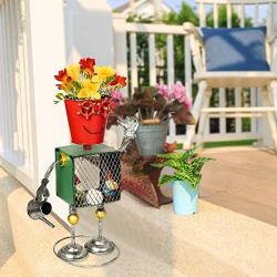 Flower Pot Robot Style Statue Rustic Metal Planter 18.1 Tall, Iron Flower Pot Holder for Plants Indoor Outdoor Lawn Home Office - Unique Housewarming Gift (Marry)