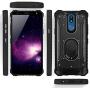 TJS Phone Case Compatible with LG K40/K12 Plus/X4/Solo LTE/Harmony 3/Xpression Plus 2 [Full Coverage Tempered Glass Screen Protector] Aluminum Ring Magnetic Support Built-in Metal Plate Back (Blue)