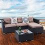 PHI VILLA Outdoor Sectional Rattan Sofa - Wicker Patio Furniture Set (Beige)