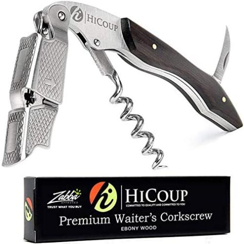 Waiters Corkscrew by HiCoup - Professional Ebony Wood All-in-one Corkscrew, Bottle Opener and Foil Cutter, the Favoured Wine Opener of Sommeliers, Waiters and Bartenders