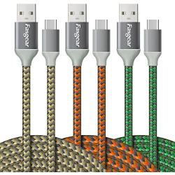 USB to USB C Cable (10ft), Fasgear 3 Pack Long Type C Cable Nylon Braided Fast Charging Compatible with Galaxy Note 8 9 S8/S9/S10/S10+, LG V20/G6 and More (Green/Gold/Orange)