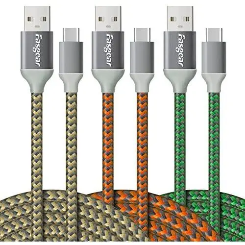 USB to USB C Cable (10ft), Fasgear 3 Pack Long Type C Cable Nylon Braided Fast Charging Compatible with Galaxy Note 8 9 S8/S9/S10/S10+, LG V20/G6 and More (Green/Gold/Orange) USB to USB C Cable (10ft), Fasgear 3 Pack Long Type C Cable Nylon Braided Fast Charging Compatible with Galaxy Note 8 9 S8/S9/S10/S10+, LG V20/G6 and More (Green/Gold/Orange)