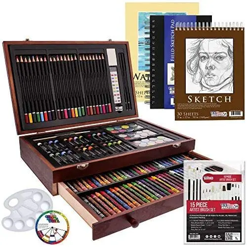 US Art Supply 162 Piece-Deluxe Mega Wood Box Art, Painting & Drawing Set that contains all the additional supplies you need to get started. US Art Supply 162 Piece-Deluxe Mega Wood Box Art, Painting & Drawing Set that contains all the additional supplies you need to get started.