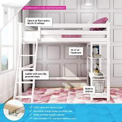 Max & Lily Solid Wood Twin-Size High Loft Bed with Bookcase, White