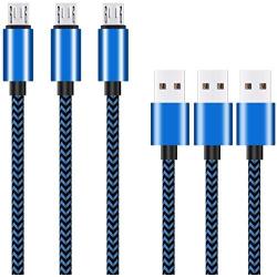 Micro USB Cable 10ft 3Pack by Ailun High Speed 2.0 USB A Male to Micro USB Sync Charging Nylon Braided Cable for Android Phone Charger Cable Tablets Wall and Car Charger Connection Blueblack