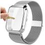 Maxjoy Compatible with Fitbit Versa Bands, Versa 2 Stainless Steel Metal Band Mesh Replacement Bracelet Wristband with Protective Case Compatible with Fitbit Versa 2 1 Watch, Silver