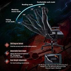 FANTASYLAB Big and Tall 400lb Massage Memory Foam Gaming Chair - Adjustable Tilt, Back Angle and 3D Arms High-Back Leather Racing Executive Computer Desk Office Chair, Metal Base, Grey/Black