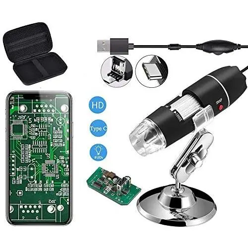 Jiusion Original 40-1000X USB Microscope with Portable Carrying Case, Digital Magnification Endoscope Camera 8 LEDs Metal Base for Micro USB USB-C Android, Windows Mac Linux Chrome Jiusion Original 40-1000X USB Microscope with Portable Carrying Case, Digital Magnification Endoscope Camera 8 LEDs Metal Base for Micro USB USB-C Android, Windows Mac Linux Chrome