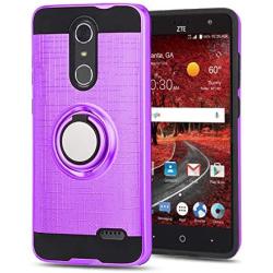 ZTE ZMAX One (Z719DL)/ZTE Grand X4/ZTE Blade Spark Z971 Case with HD Phone Screen Protector,Ymhxcy 360 Degree Rotating Ring & Bracket Dual Layer Resistant Back Cover for ZTE Grand X 4 Z956-ZH Purple