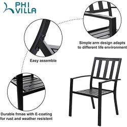 PHI VILLA Black Outdoor Patio Metal Steel Dining Arm Chairs Set of 2 for Garden,Backyard,Living Room