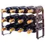 3 Tier Stackable Wine Rack, Countertop Cabinet Wine Holder Storage Stand - Hold 12 Bottles, Metal (Bronze)