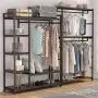 LITTLE TREE Free -standing Closet Organizer,Heavy Duty Closet Storage with 6 Shelves and Hanging Bar, Large Clothes Storage & Standing Garmen Rack, Black LITTLE TREE Free -standing Closet Organizer,Heavy Duty Closet Storage with 6 Shelves and Hanging Bar, Large Clothes Storage & Standing Garmen Rack, Black