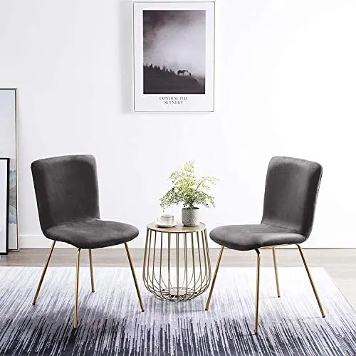 Art Leon Velvet Chairs, Mid Century Upholstered Kitchen Dining Chairs with Gold Metal Legs, Set of 2, Grey Art Leon Velvet Chairs, Mid Century Upholstered Kitchen Dining Chairs with Gold Metal Legs, Set of 2, Grey