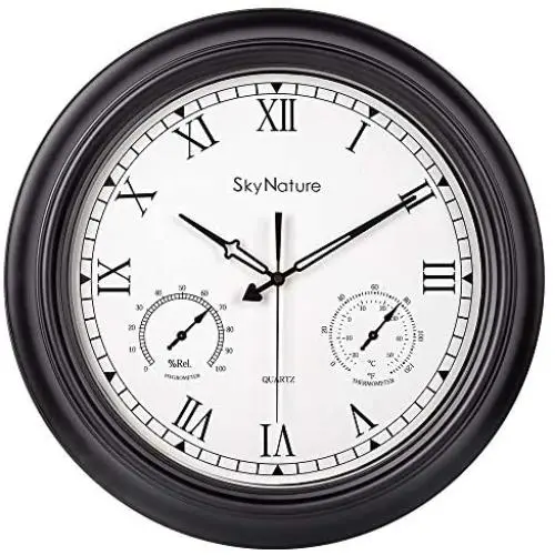 Large Outdoor Clock, 18 Inch Waterproof Clock with Temperature and Humidity Combo, Silent Battery Operated Roman Numerals Clock for Living Room, Patio, Garden, Pool Decor - Metal, Matte Black Large Outdoor Clock, 18 Inch Waterproof Clock with Temperature and Humidity Combo, Silent Battery Operated Roman Numerals Clock for Living Room, Patio, Garden, Pool Decor - Metal, Matte Black