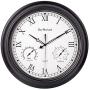 Large Outdoor Clock, 18 Inch Waterproof Clock with Temperature and Humidity Combo, Silent Battery Operated Roman Numerals Clock for Living Room, Patio, Garden, Pool Decor - Metal, Matte Black