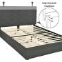 Amolife Upholstered Faux Linen Platform Bed with Storage Drawers / Platform Bed Frame with Adjustable Headboard and Wooden Slats Support / Button Tufted Mattress Foundation with Storage, Dark Grey