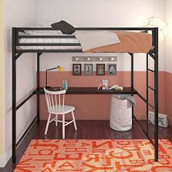 DHP Miles Metal Full Loft Bed with Desk, Black