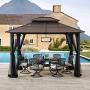 Sunjoy A102009100 Lindsay 10x12 ft. Steel Gazebo with 2-Tier Hip Roof Hardtop, Brown