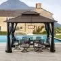 Sunjoy A102009100 Lindsay 10x12 ft. Steel Gazebo with 2-Tier Hip Roof Hardtop, Brown Sunjoy A102009100 Lindsay 10x12 ft. Steel Gazebo with 2-Tier Hip Roof Hardtop, Brown