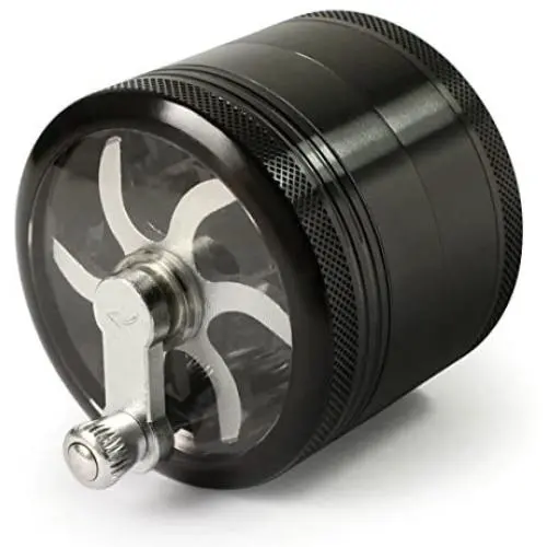 MasterGrind Mill 4 Piece Herb Grinder - Crank Handle Pollen Catcher - Large 2.5 Inch Black Aluminum MasterGrind Mill 4 Piece Herb Grinder - Crank Handle Pollen Catcher - Large 2.5 Inch Black Aluminum