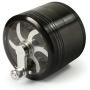 MasterGrind Mill 4 Piece Herb Grinder - Crank Handle Pollen Catcher - Large 2.5 Inch Black Aluminum