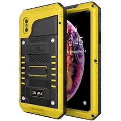 Beasyjoy iPhone Xs Max Metal Case Heavy Duty Built-in Screen Full Body Protective Waterproof Shockproof Tough Rugged Hybrid Military Grade Defender Outdoor (Yellow)