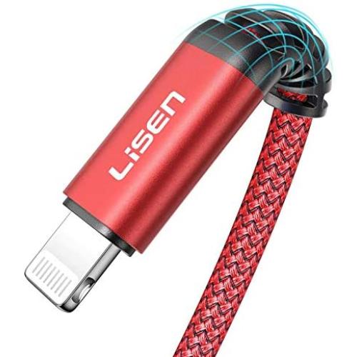 LISEN iPhone Charger Cable, 6.6ft MFi Certified Never Rupture Lightning Cable, 2.4A Fast Charging iPhone Cord Compatible with iPhone 11 Pro Xs Max XR XS X 8 7 6S 6 Plus 5 5S SE iPad Pro (Red)