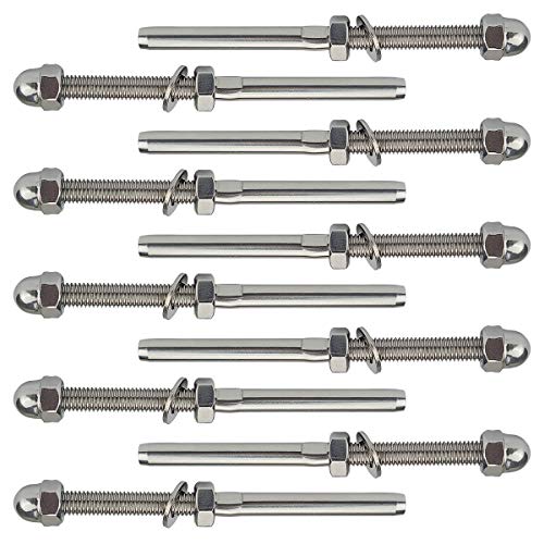 Muzata Hand Swage Tensioner Fitting Threaded Stud End Terminal 10Pack 1/8'' Cable Railing Kit T316 Stainless Steel, for Stair Deck Railing Wood & Metal Post CR23,Series CA1 CD1 CS1 CD2 CS2