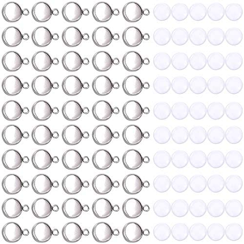 Cabochon Settings Stainless Steel Blank Trays Pendant Charms for Jewelry Findings Crafting Supplies 10mm 50 Pieces