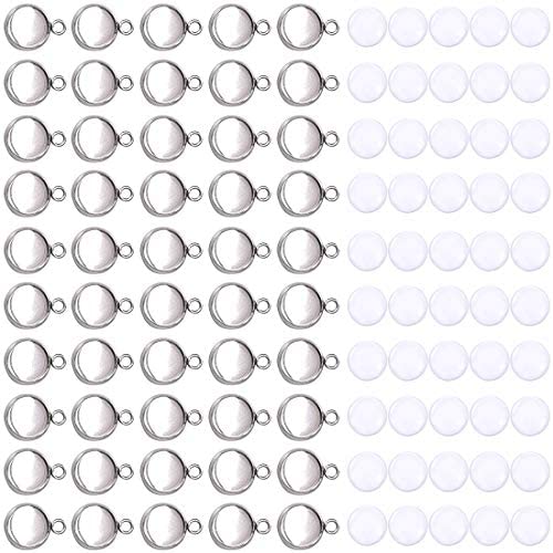 Cabochon Settings Stainless Steel Blank Trays Pendant Charms for Jewelry Findings Crafting Supplies 10mm 50 Pieces