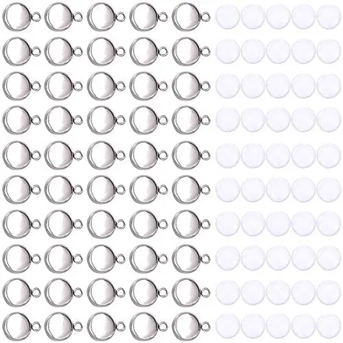 Cabochon Settings Stainless Steel Blank Trays Pendant Charms for Jewelry Findings Crafting Supplies 10mm 50 Pieces