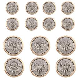 14 Pieces Polished Gold with Inlaid Silver Metal ~Lion & Stallion Royal Crest Shank Style Sport Coat Blazer Button Set