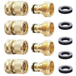 HQMPC Garden Hose Quick Connect Solid Brass Quick Connector Garden Hose Fitting Water Hose Connectors 3/4 inch GHT (4Sets)