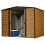 Arrow Woodridge Low Gable Steel Storage Shed, Coffee/Woodgrain 8 x 6 ft. Arrow Woodridge Low Gable Steel Storage Shed, Coffee/Woodgrain 8 x 6 ft.