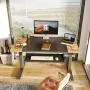 FEZIBO Dual Motor Height Adjustable Electric Standing Desk with Keyboard Tray, 48 x 24 Inch Sit Stand Table with Splice Board, Black Frame/Rustic Brown and Black Top