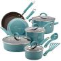 Rachael Ray Cucina Nonstick Cookware Pots and Pans Set, 12 Piece, Agave Blue