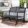 Outdoor Glider Garden Bench, 50'' Patio Double Outdoor Swing Rocking Glider w/Durable Metal Cast Iron Porch Glider Seat & Armrests Steel Frame, Garden Glider for Porch, Garden, Sunroom, Backyard, Deck